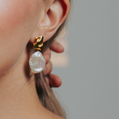 Freshwater Flat Baroque Pearl Drop Earrings