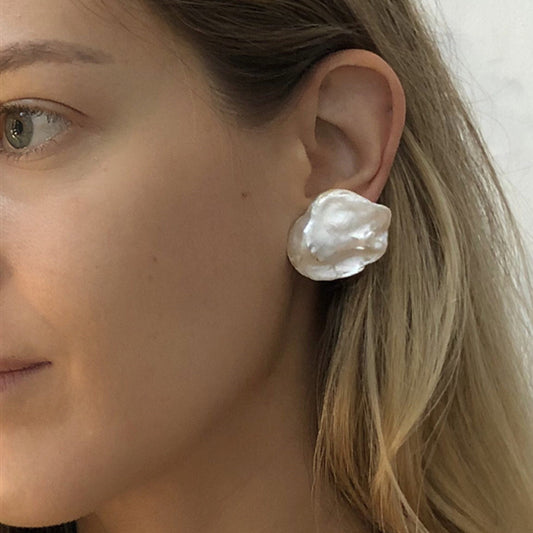 Freshwater Flat Big Petal Baroque Pearl Stud Earrings