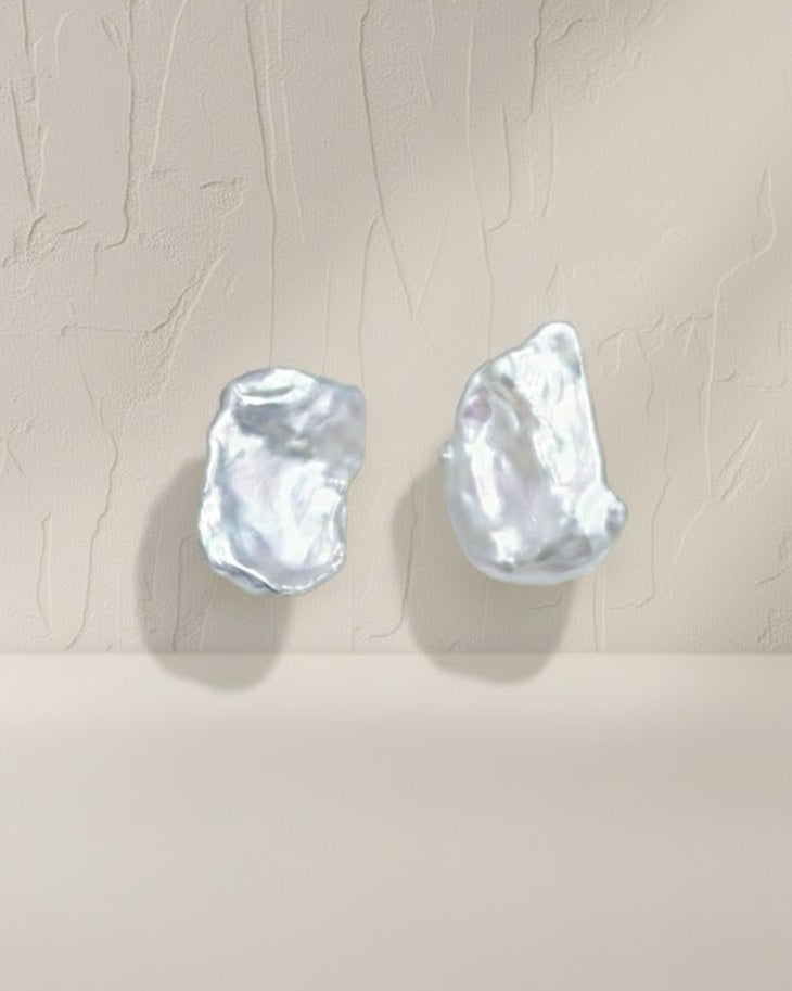 flat large baroque pearl stud earrings for wedding guest/mother of the bride 