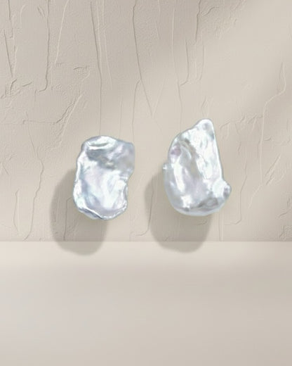 flat large baroque pearl stud earrings for wedding guest/mother of the bride 