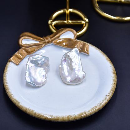 Freshwater Flat Big Petal Baroque Pearl Stud Earrings