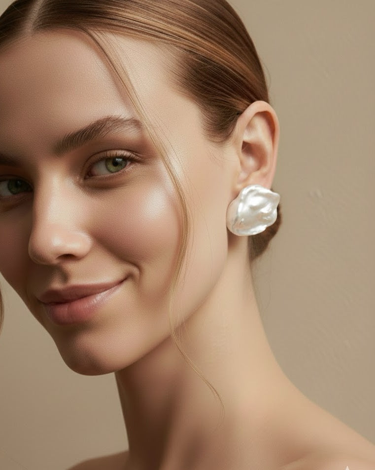 Freshwater Flat Big Petal Baroque Pearl Stud Earrings