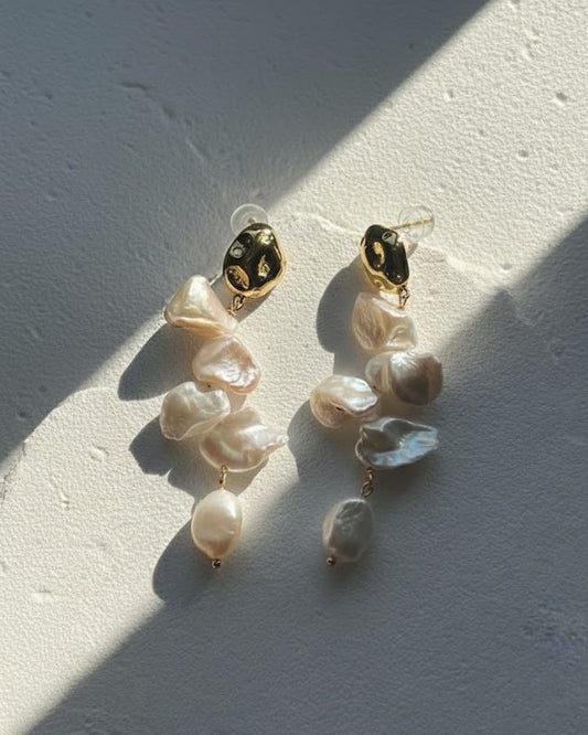 chunky gold and baroque pearl earrings