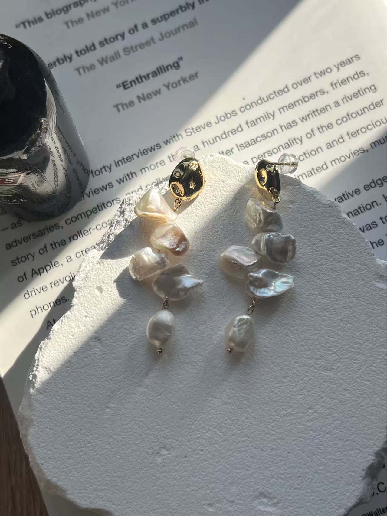 Freshwater Keshi Baroque Pearl Drop Earrings with Gold Accents