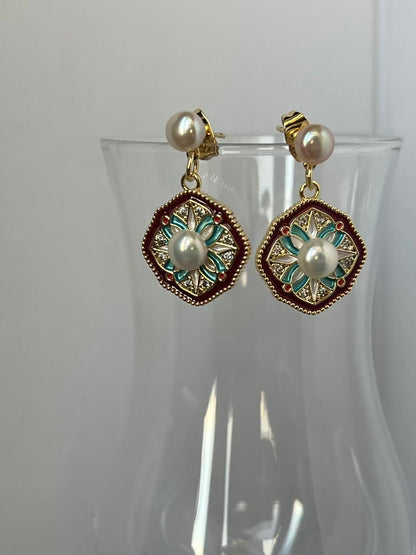 Freshwater Button Pearl Drop Flower Earrings