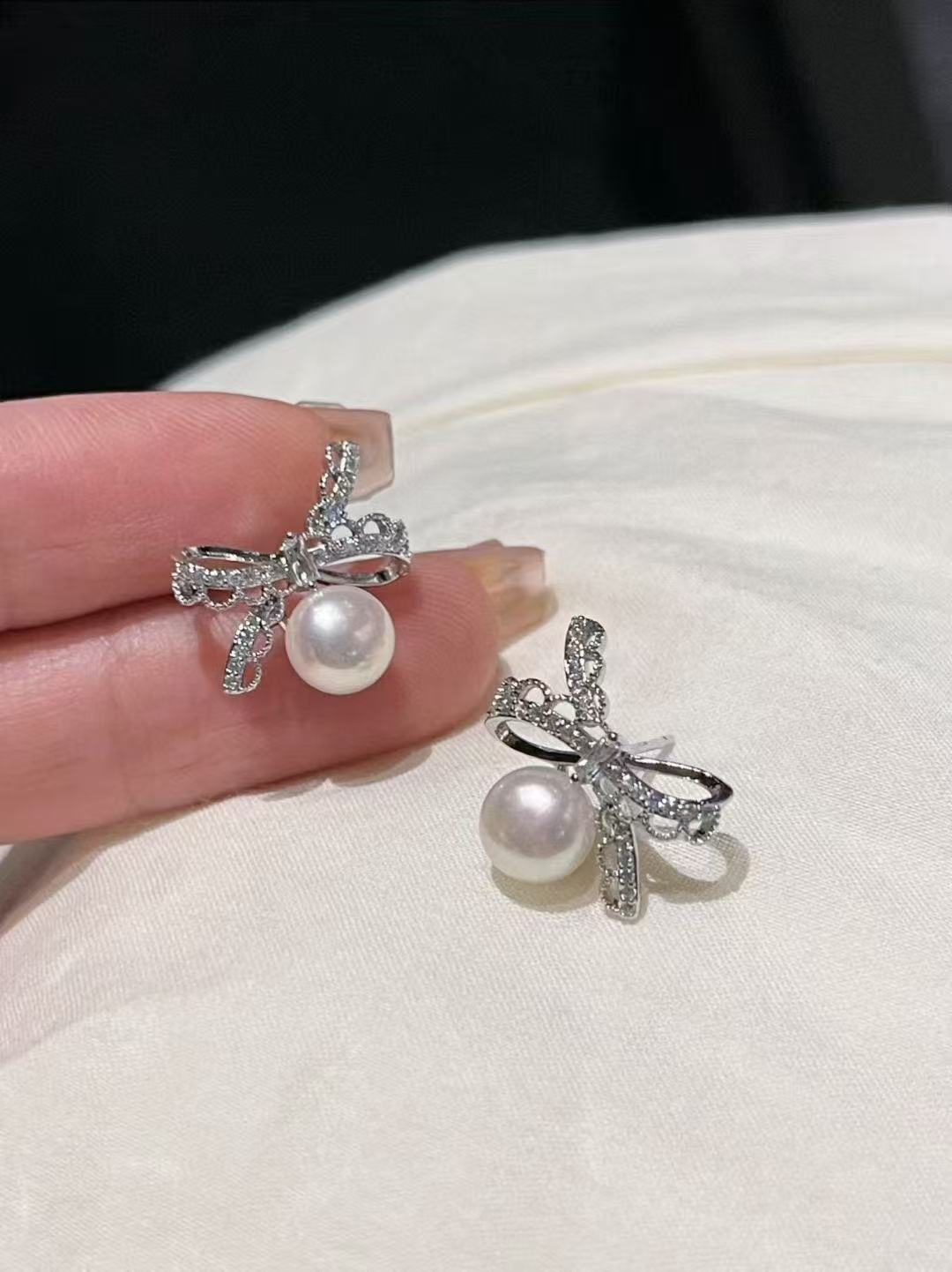 Freshwater Pearl  Lace Bow Drop Earrings