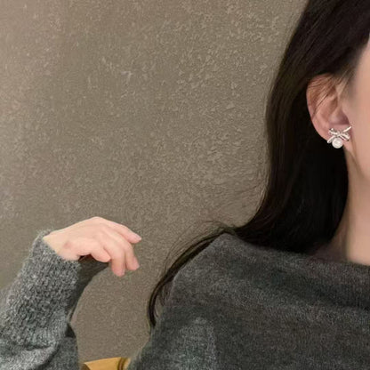 Freshwater Pearl  Lace Bow Drop Earrings