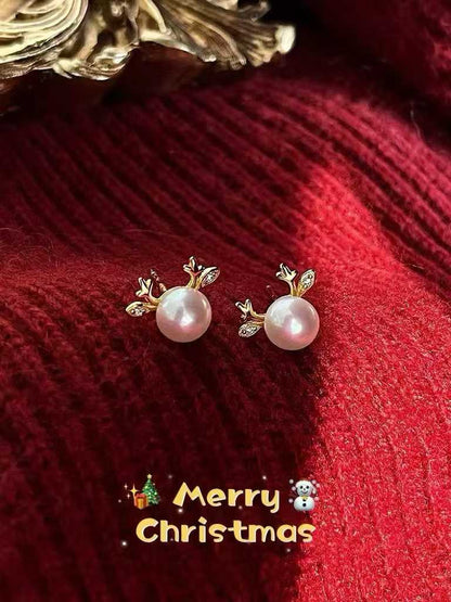 Freshwater Pearl  Deer Stud Earrings