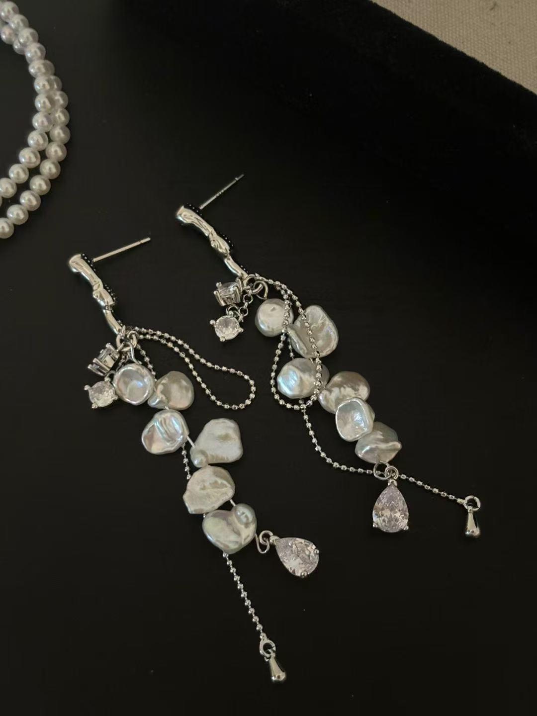 keshi pearl silver earrings for bride