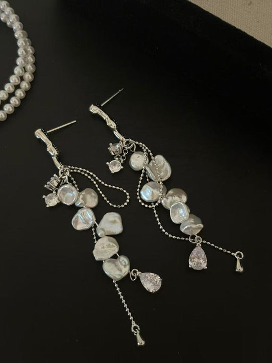 keshi pearl silver earrings for bride