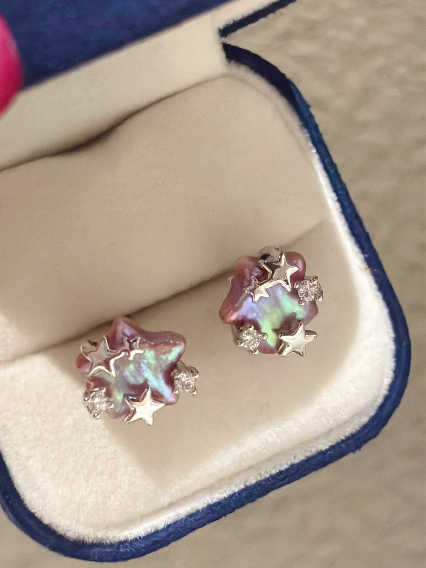 Geometric Freshwater Pearl Stud Earrings Star Earrings with Zircon