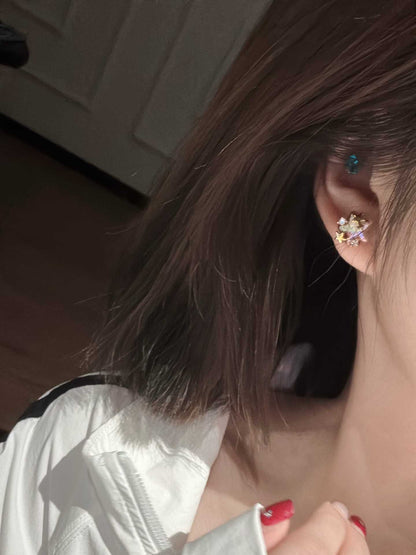 Geometric Freshwater Pearl Stud Earrings Star Earrings with Zircon