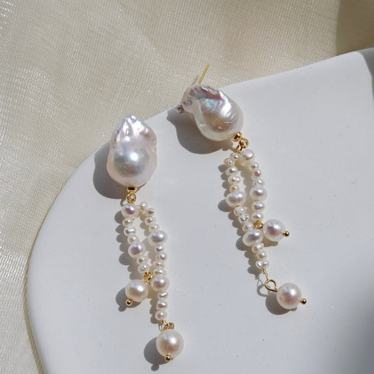 Natural Baroque Freshwater Pearl Tassel Earrings | 925 Sterling Silver