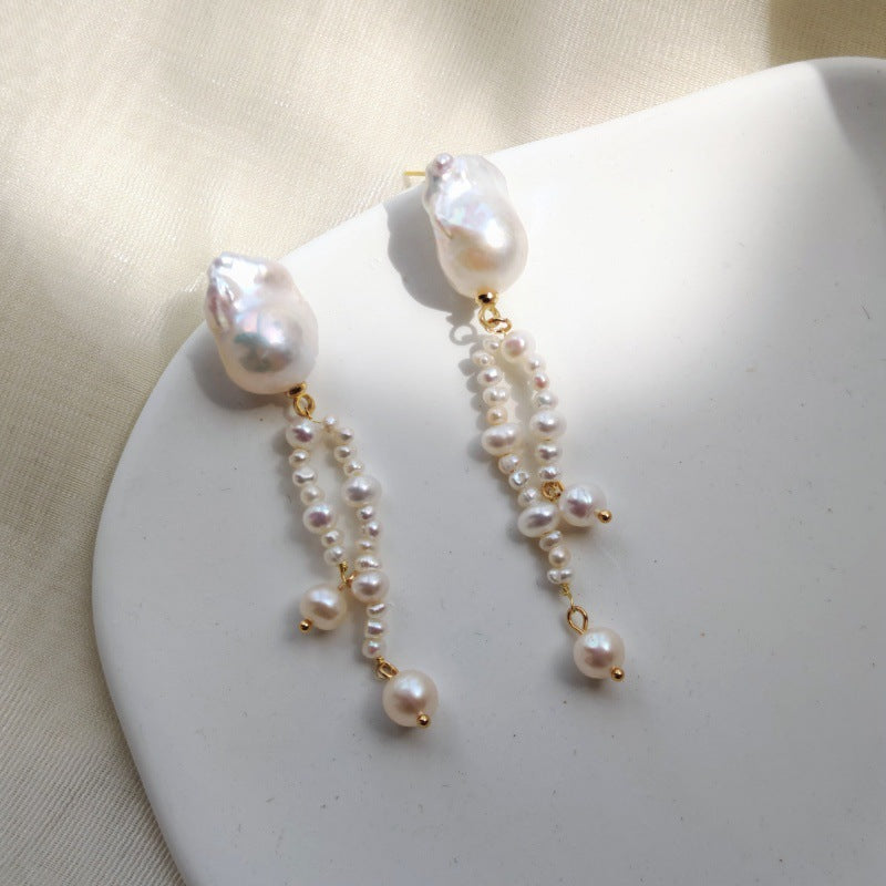 Natural Baroque Freshwater Pearl Tassel Earrings | 925 Sterling Silver