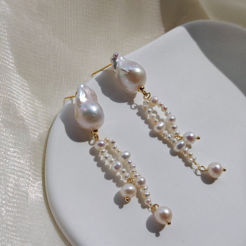 Natural Baroque Freshwater Pearl Tassel Earrings | 925 Sterling Silver