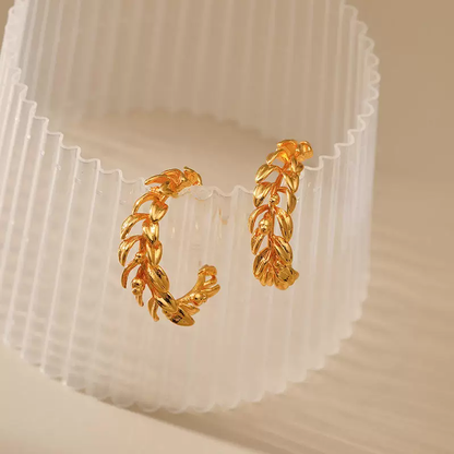 Minimalist Leaf Hoop Earrings | 18K Gold Plated Jewelry