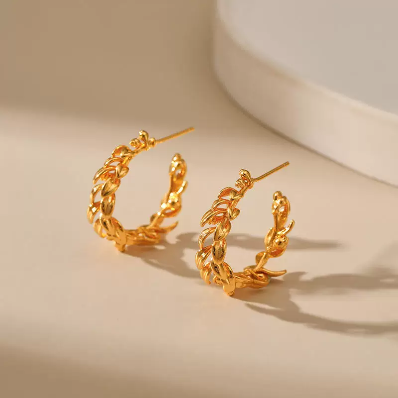 Minimalist Leaf Hoop Earrings | 18K Gold Plated Jewelry