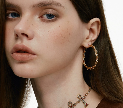 Sunburst C-Hoop Earrings | Gold Statement Hoop Earrings for Women
