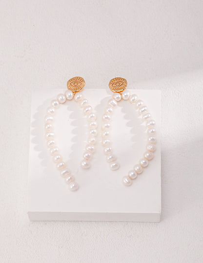 Boucles d'oreilles vintage en argent sterling S925 plaqué or avec perles naturelles