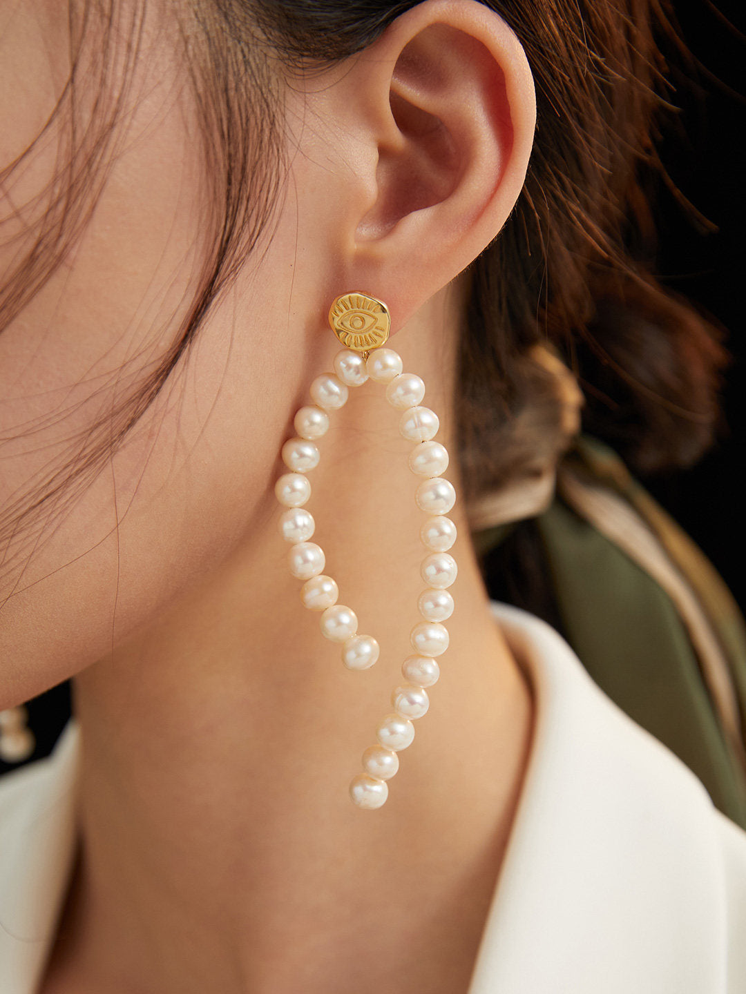 Boucles d'oreilles vintage en argent sterling S925 plaqué or avec perles naturelles