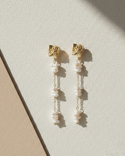 chucky gold and Freshwater Baroque Pearl Drop Earrings 