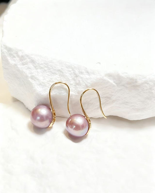 purple Pearl earrings with gold hooks for wedding guest