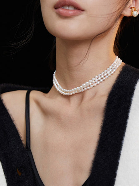 rice pearl strands necklace