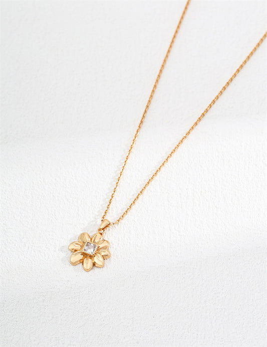 S925 Silver Minimalist Flower Diamond Necklace