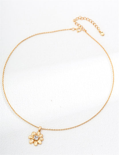 Collier minimaliste en argent S925 avec diamants et fleurs