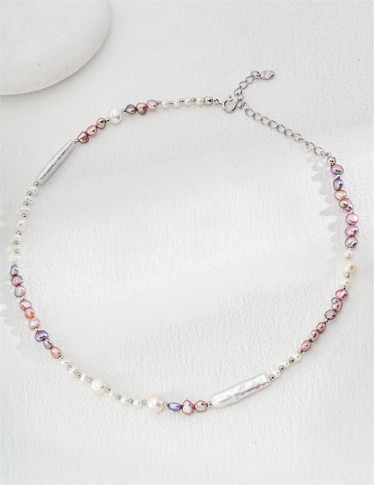 S925 Silber Mode Natürliche Licht Rosa &amp; Lavendel Perle Halskette