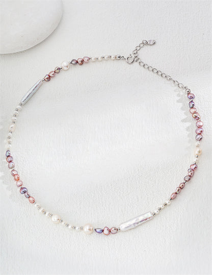 S925 Silber Mode Natürliche Licht Rosa &amp; Lavendel Perle Halskette