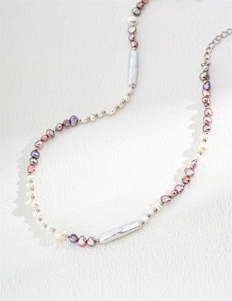 S925 Silber Mode Natürliche Licht Rosa &amp; Lavendel Perle Halskette