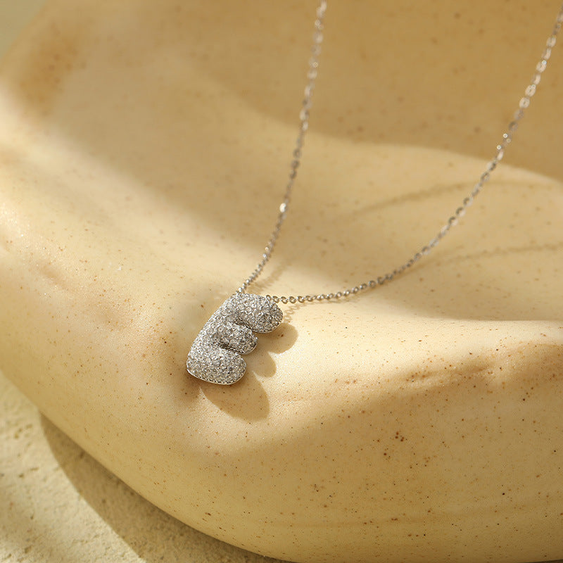 Letter Bubble Necklace in White Gold Plated