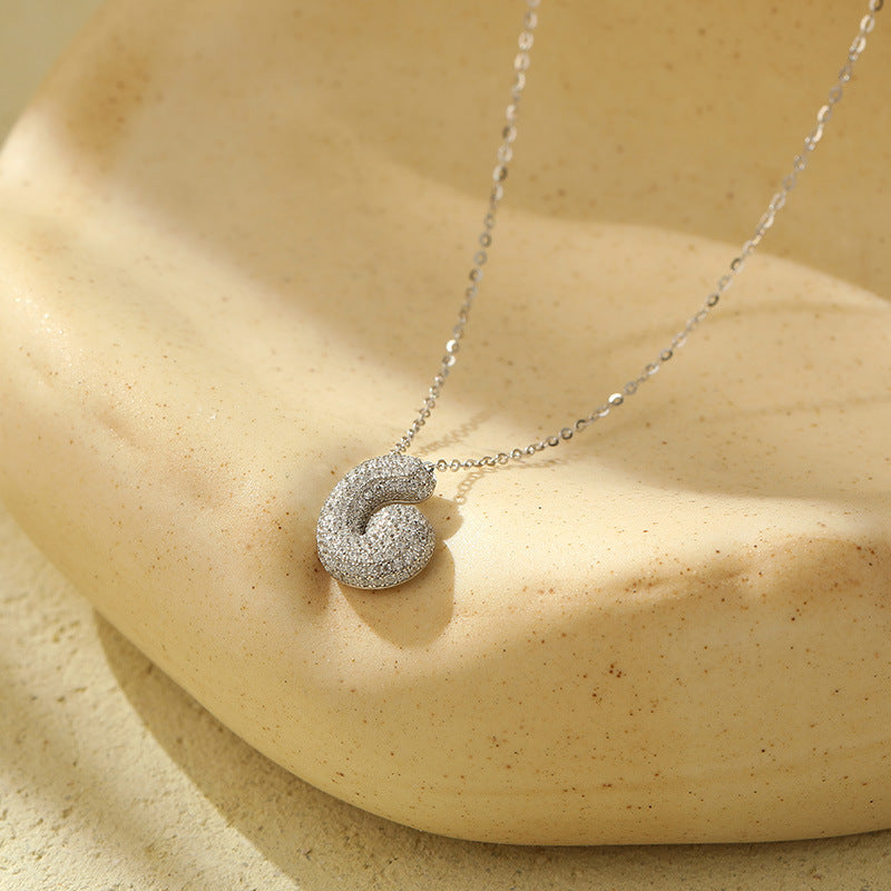 Letter Bubble Necklace in White Gold Plated