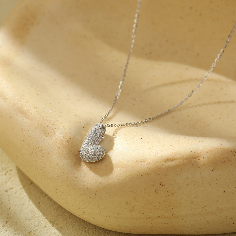 Letter Bubble Necklace in White Gold Plated