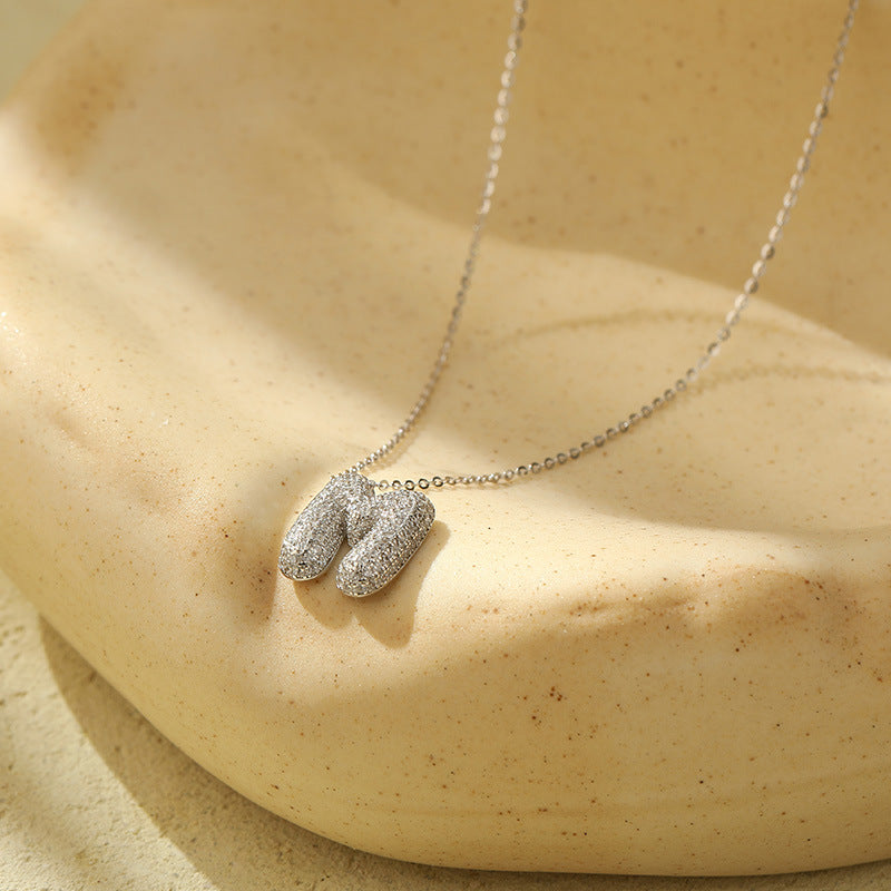 Letter Bubble Necklace in White Gold Plated