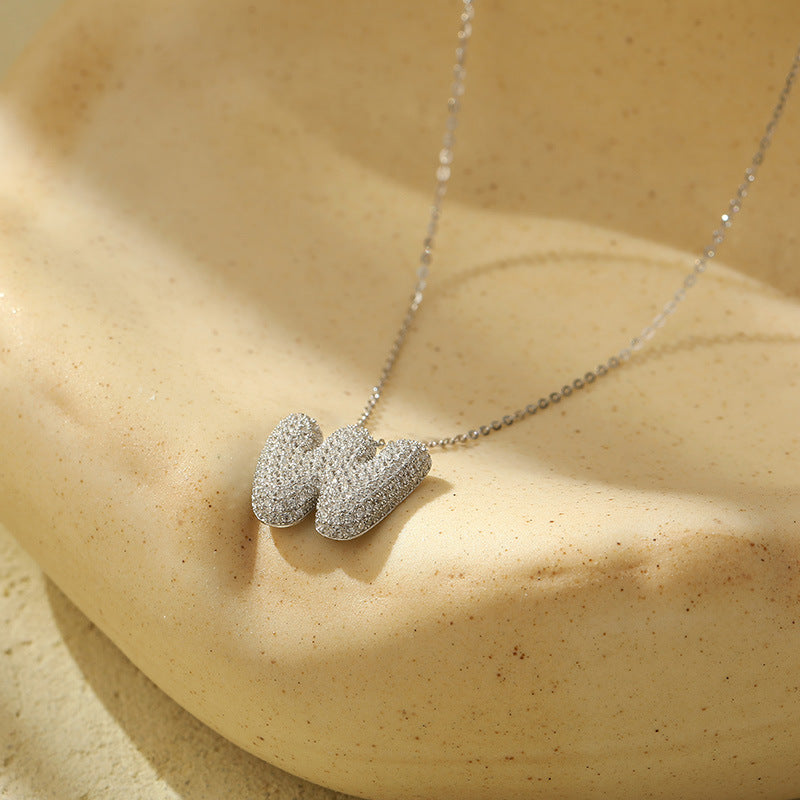 Letter Bubble Necklace in White Gold Plated