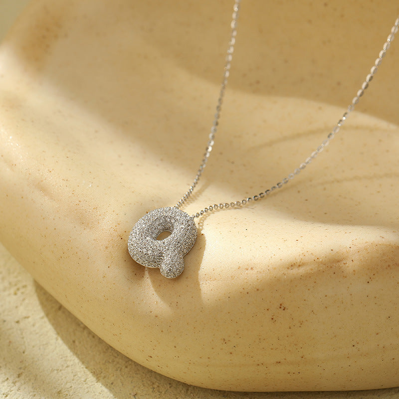 Letter Bubble Necklace in White Gold Plated