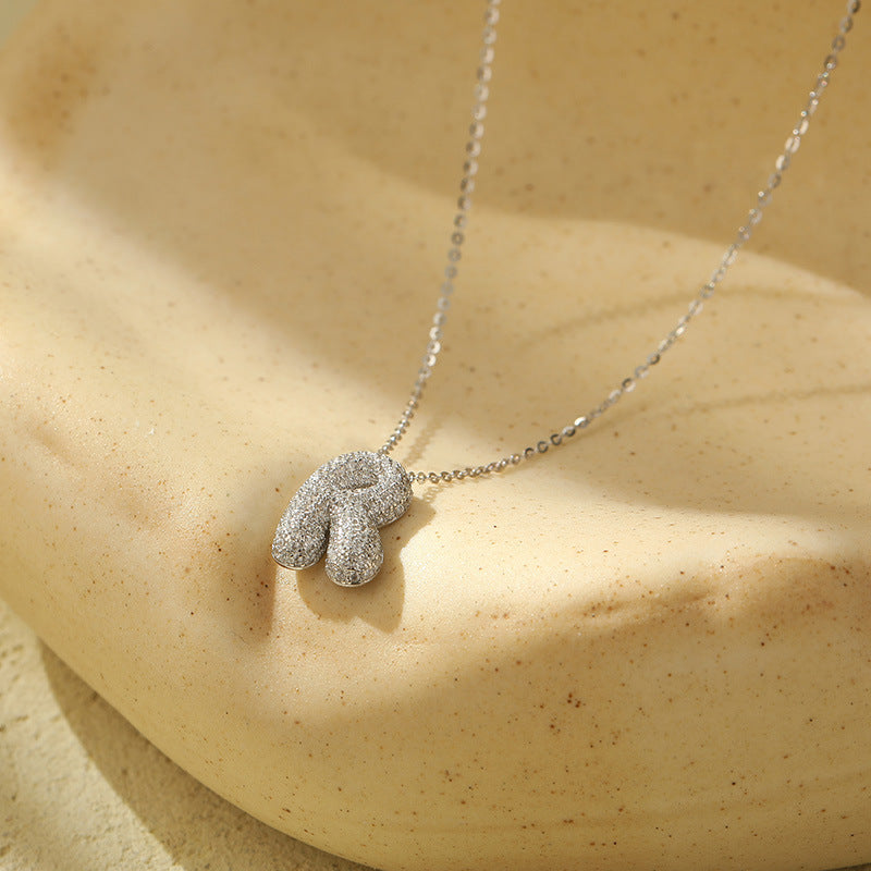 Letter Bubble Necklace in White Gold Plated