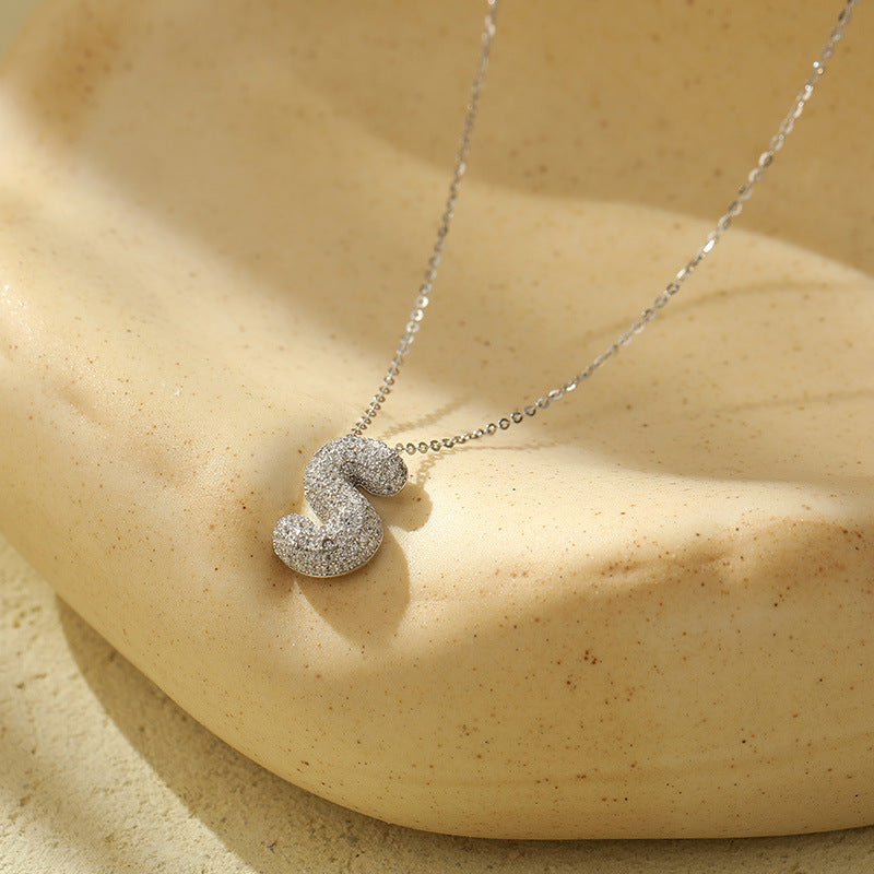 Letter Bubble Necklace in White Gold Plated