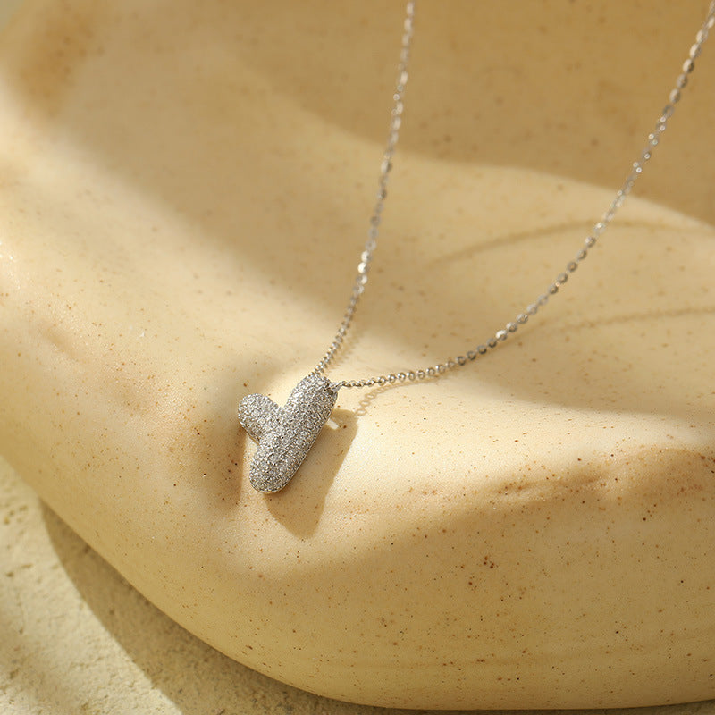 Letter Bubble Necklace in White Gold Plated