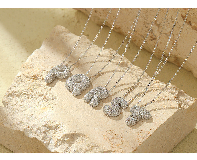Letter Bubble Necklace in White Gold Plated