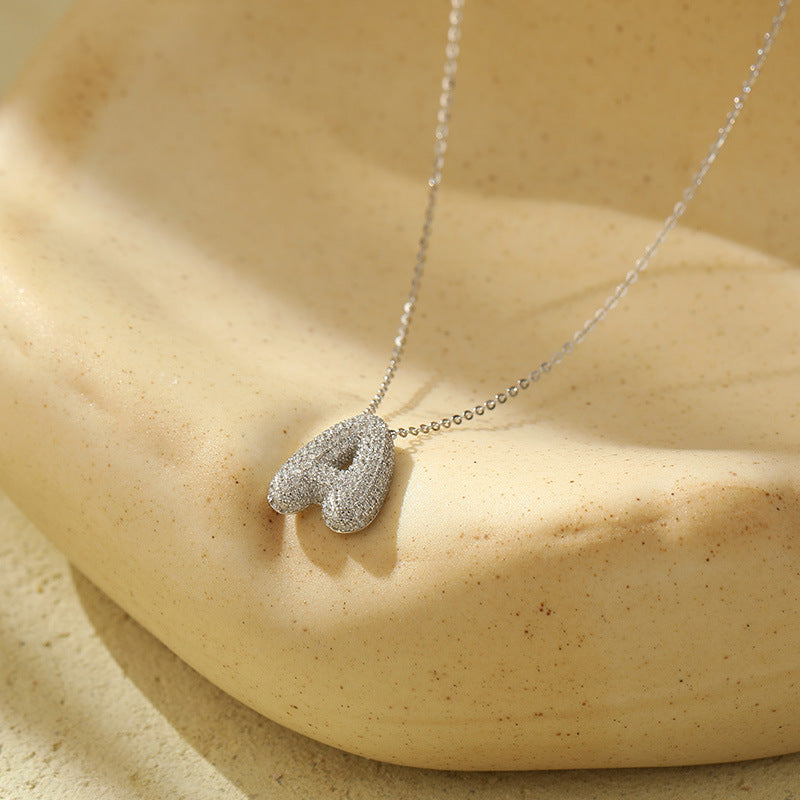Letter Bubble Necklace in White Gold Plated