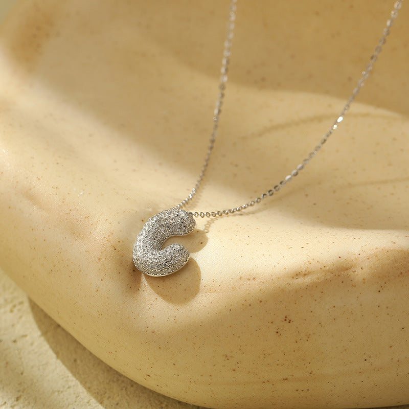 Letter Bubble Necklace in White Gold Plated