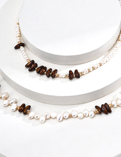 Rice Pearl & Czech Glass Necklace