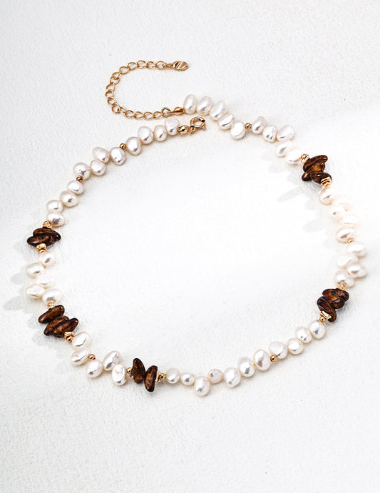 Rice Pearl & Czech Glass Necklace