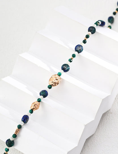 Vintage Malachite, Lapis & Mother-of-Pearl Beaded Necklace – 925 Sterling Silver
