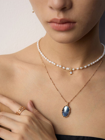 Vintage Blue Mabe Pearl Pendant Necklace – 925 Sterling Silver