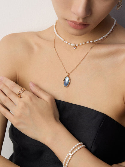 Vintage Blue Mabe Pearl Pendant Necklace – 925 Sterling Silver