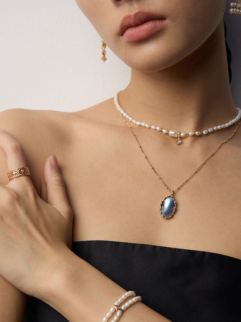 Vintage Blue Mabe Pearl Pendant Necklace – 925 Sterling Silver